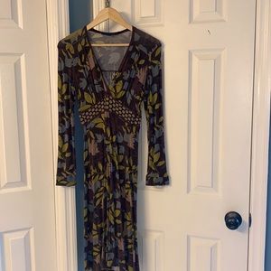 Boden Brown Leaf Jersey Knit Dress Sz US 4 UK 8